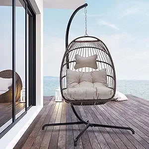 Outdoor Patio Wicker with Stand, Swing Hammock Egg Chair