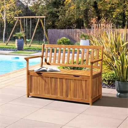 Outdoor Acacia Wood Bench Storage Seat Garden