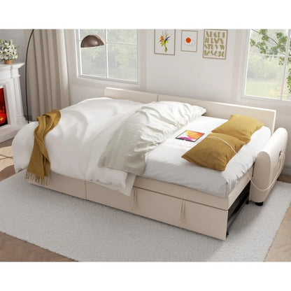 87" Sleeper Sofa Bed with Reversible Storage Chaise Pull Out