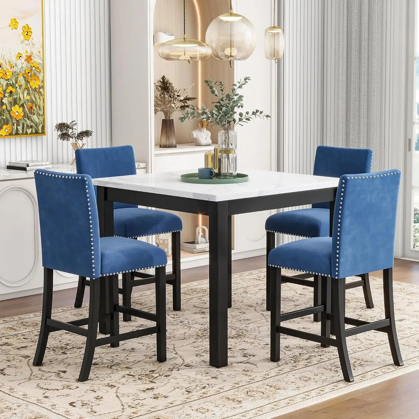 Square Faux Marble Table and Chairs for Family Kitchen